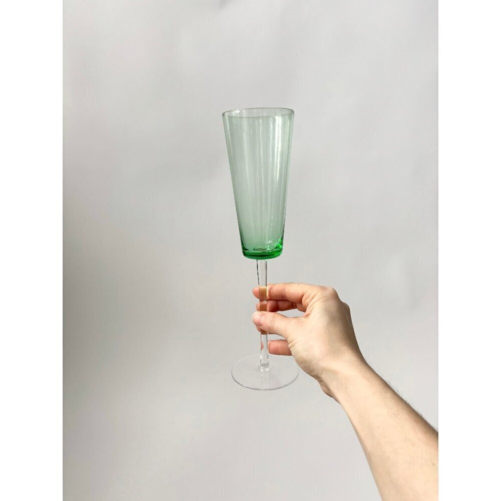 Vintage Green Tall Fluted Champagne Glass Cup